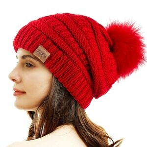 REDESS Women Winter Pom Pom Beanie Hat with Warm Fleece Lined